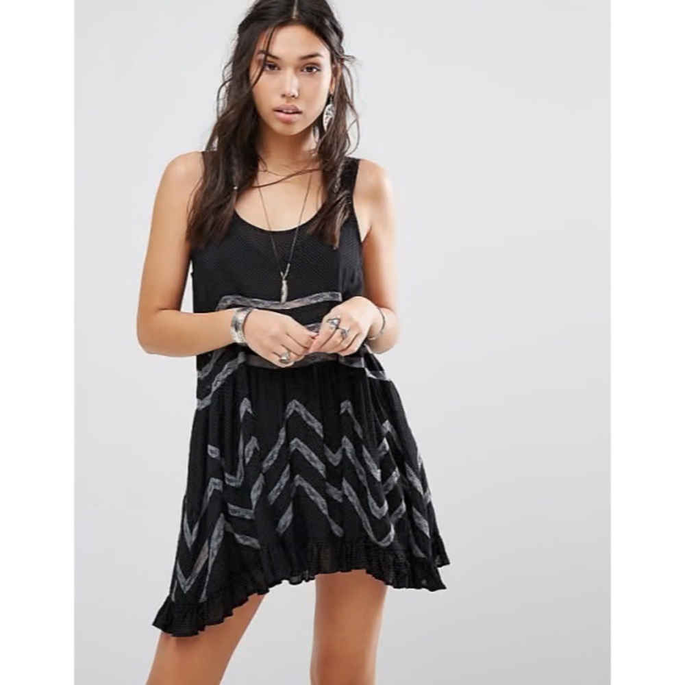 Free People Black and Gray Mini Dress